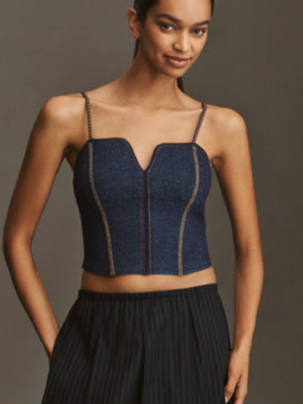 Pilcro Crop Corset Sweater Tank Top  in Dark Denim New without Tags